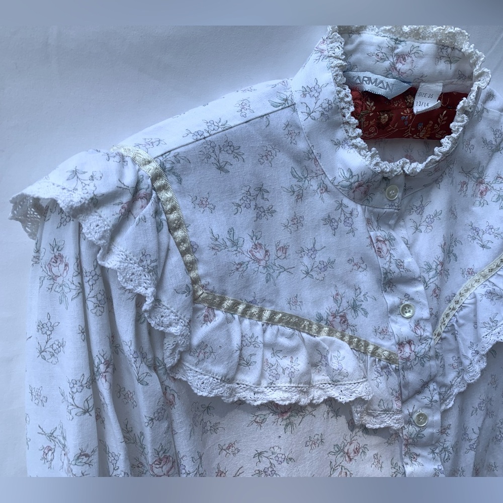 KARMAN vintage western cowgirl floral long sleeve button down blouse with ruffle